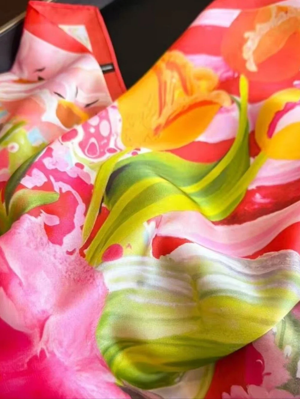 Floral Silk-Feel Scarf  Women' S Head Scarf , Neck Scarf